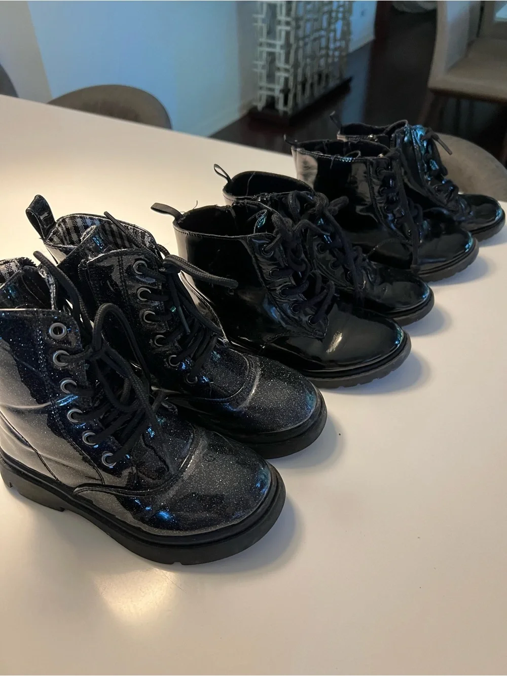 Cat & Jack Girls Black Glitter Lace-Up Combat Boots
